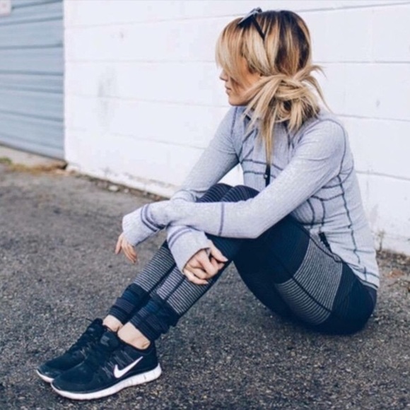 Lululemon Om Stripe Speed Tight Black Gray Grey Pockets Luxtreme Full Length 8 - Picture 1 of 7